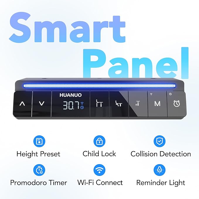 HUANUO AI-Powered Electric Standing Desk with Smart APP, Compatible with Alexa & Google, Adjustable Height, 6 Memory Settings, Sedentary Reminder, Ergonomic Sit-Stand Desk, 55-inch, Light Walnut