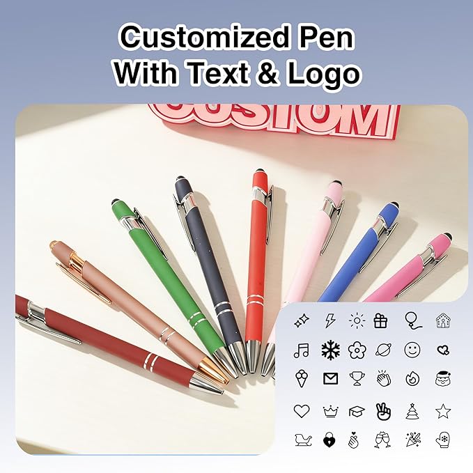 CRME Personalized Pens Custom Ballpoint Pen with Stylus Tip Customized Engraved Pens with Name/Logo Nurse Gifts Office Supplies for Women Customizable Writing Pen for Men Rose Gold