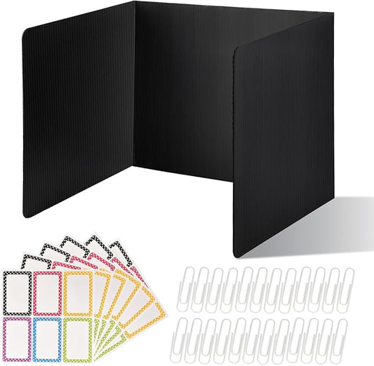 ZYINOZOC 24 Pack Desk Dividers for Students,3-Fold Privacy Screens,Testing Dividers for Classroom Waterproof,Plastic Easy Clean Privacy Shields for Student Includes Extra Labels