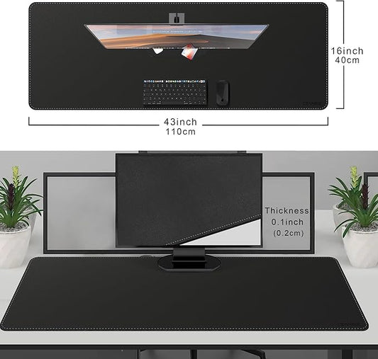 CENNBIE Leather Desk Mat - 43.6" x 16" Extra Large Desk Pad Protector for Office, Computer Desk, Oversized Mouse Pad, Black