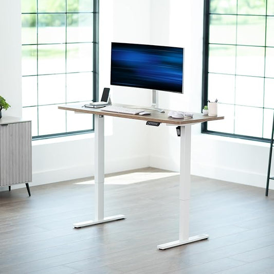 VIVO Electric 60 x 24 in Standing Desk, Memory Height Adjustment, 1B Series, Holds 220 lbs, One-Piece Reclaimed Wood Top, White Frame, DESK-KIT-1W6P