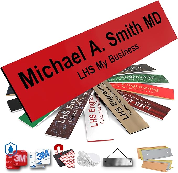 Engraved Custom Door Plate Red Plastic Office Door Sign with Black Letters - Made in USA 2x4 B14