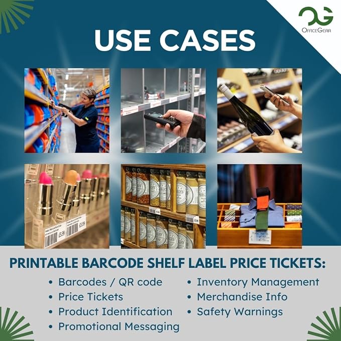 OfficeGear Barcode Price Labels — 64-up, 25 Sheets, 1,600 Pack, 37×26 mm, A4