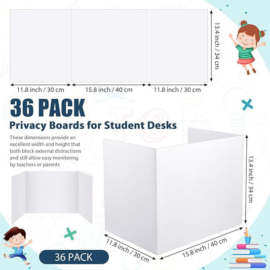 Zhehao 36 Pcs Privacy Boards for Student Desks Bright Colored Classroom Desk Divider Trifold Table Panel Privacy Folders Screen Partition for School Teacher Student Study Test Home
