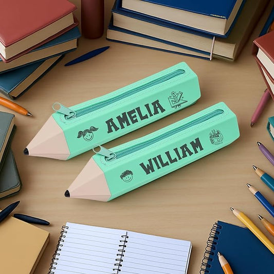 ubmpj Personalized Pouch with Your Name - Custom Pencil Shaped Case for with Zipper Pen Bag Stationery Organizer for Teacher Name Appreciation Gift