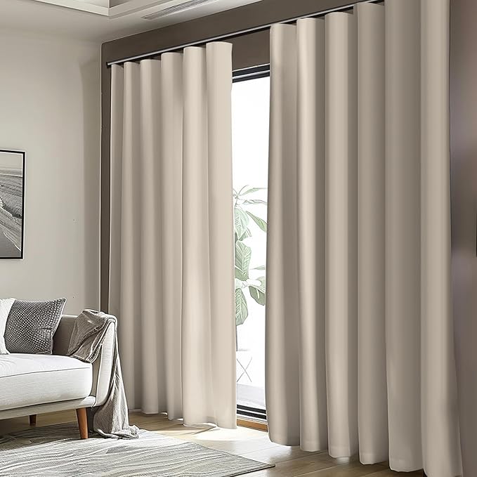Cbsroro Room Divider Blackout Curtain Track Curtains Wall Dividers Panels Screen for Living Rooms Bedroom Office Privacy Partition Separation, W150 × L108 Inch,1 Panel, Beige