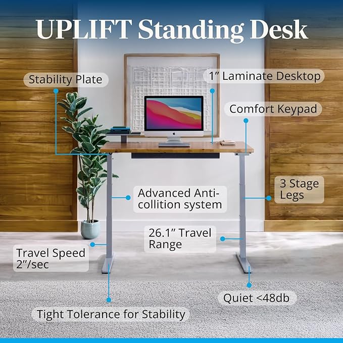 UPLIFTDESK V3 2-Leg White Laminate Wood Standing Desk – Adjustable Height, Advanced 1-Touch Memory Keypad, Under Desk Cable Management, Wire Grommets & Rocker Board (Black C-Frame, 60 x 30 inch)