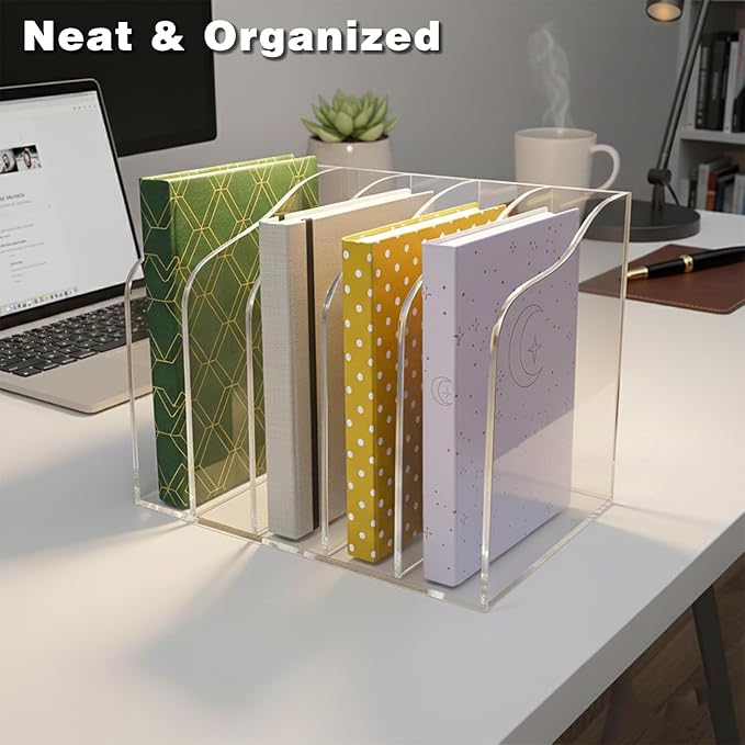 Acrylic Desk Organizer 5 Vertical Compartments Office Organization Clear Magazine Holder,Office Home Classroom File Organizer for Desk