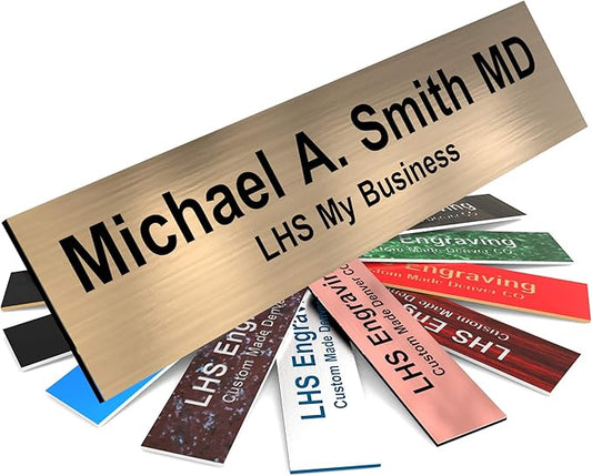 Engraved Name Plates for Door Sign Personalized Brushed Copper Pattern Plastic Plaque with Black Letters - Made in USA 2x12 M5