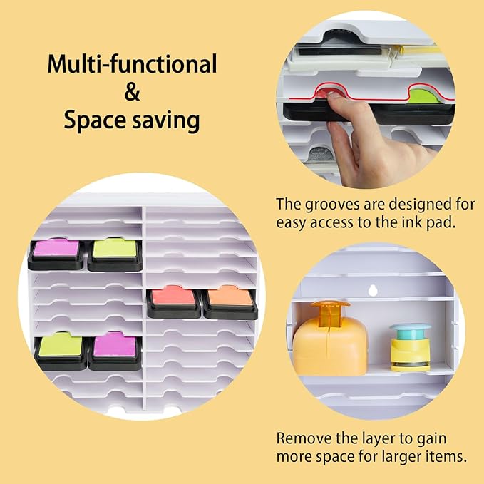Krafetto 26 Grids Ink Pad Storage Rack, Wall-mountable Stamp Pad Organizer Holder Compatible with 3" x 3" Ink Pads（Grid Size 6.2" W × 3" D × 0.8" H）
