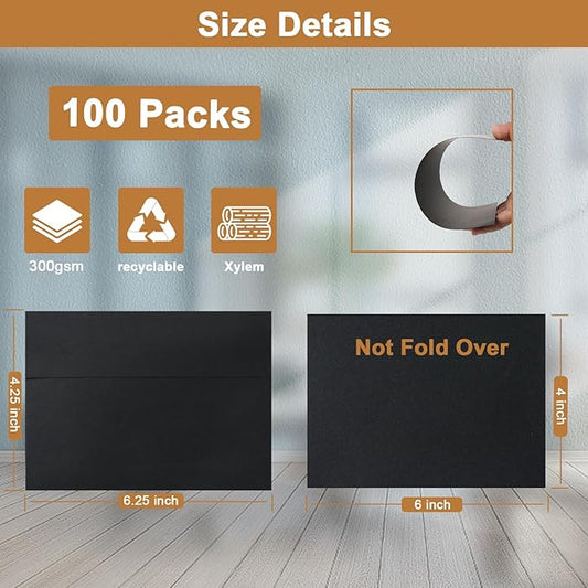 Silunkia 100 Packs Black Blank Greeting Cards with Envelopes 4 x 6 Heavyweight Single Panel Cardstock and A4 Envelopes Printable Self Seal for Graduations, Wedding Invitations, Thanksgiving Cards