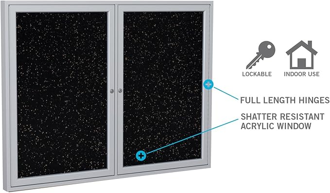 Ghent 24"x 18" 1-Door Indoor Satin Aluminum Frame Enclosed Recycled Rubber Bulletin Board, Black (PA12418TR-BK) - Made in the USA