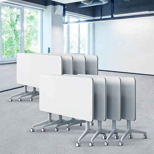 Goakwwuz Conference Room Table, Folding Conference Tables,Thicken Grey Tabletop,Flip Top Wooden Seminar Meeting Room Table for Conference Room Offices (8, White, 47.2“)