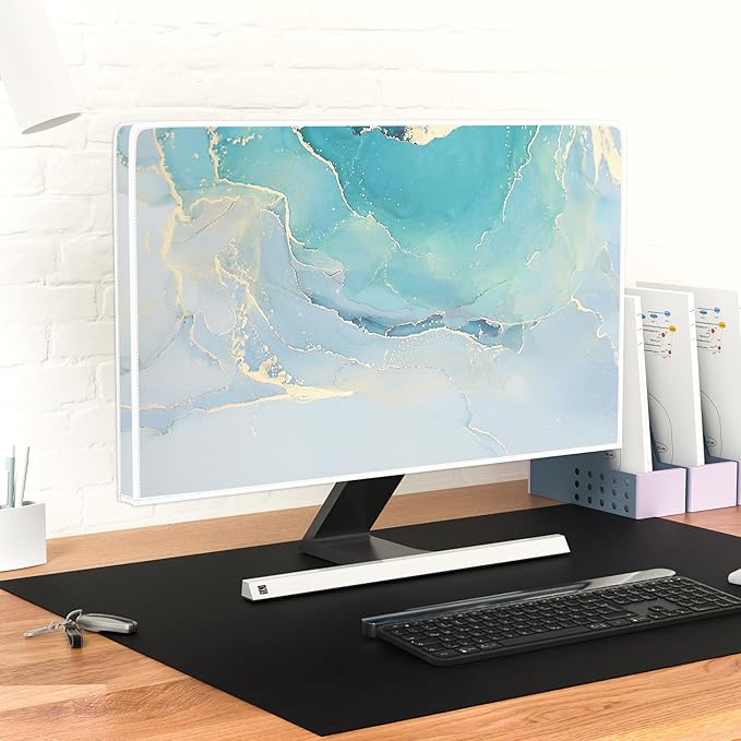 Baocicco Blue Green Marble TV Display Screen Cover 50, 51, 52 Inch Creative Anti-Static Dustproof Monitor Accessories Laptop LCD Cover Modern Screen Television Decoration for LED LCD OLED TVs