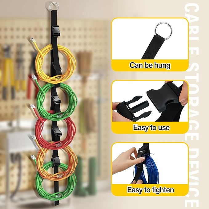 Wowangce 2 Pcs Extension Cord Organizers and Storage Garage Extension Cord Holder with 5 Slots Organizer Black Cord Organizer Straps for Vertical Space Cable Hose Rope String Lights