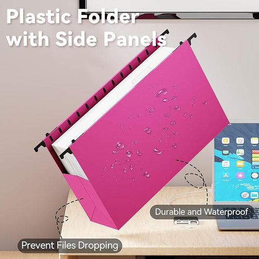 Ansook Plastic Legal Size Hanging File Folders,Heavy Duty 3" Expandable Legal File Folder Hanging with Tabs,6 Pack Extra Capacity Pastel File Cabinet Folders,Office School Hanging File Organizer