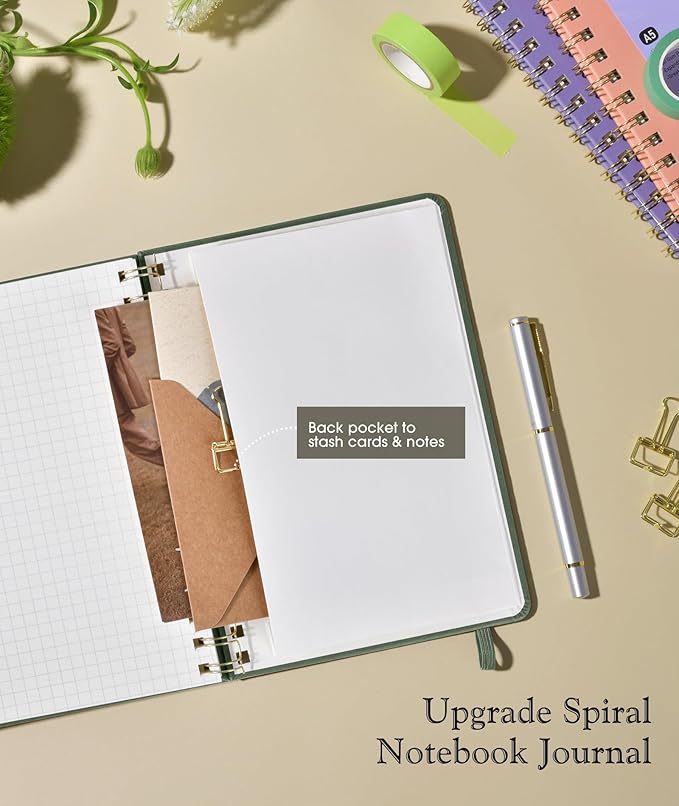 Office Prime Graph Spiral Notebook — A5, 5.75×8.38 in, 150 Pages, Sage Green