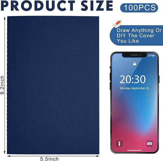 Mimorou 100 Pcs Journals Notebooks Bulk - Kraft Softcover A5 Small Notebooks 5.5 Inch x 8.3 Inch Notepads with 60 Page 30 Sheet for Writing Sketch Travel Office Supplies(Navy,Unlined)