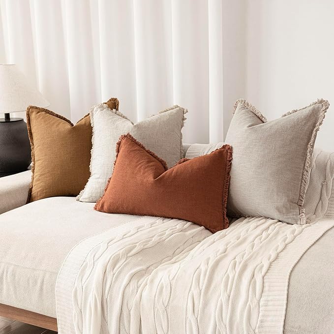 Foindtower Set of 2 Decorative Linen Fringe Throw Pillow Covers... (Orange, 16..