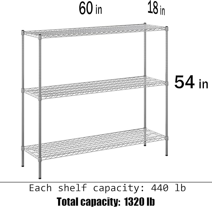 Regal Altair 18" Deep x 60" Wide x 54" Height Wire Shelving Kit | 3-Tier | NSF Commercial Storage Rack Unit