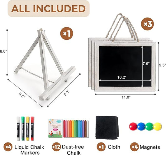 SELEAD 100% Real Wood Frame Chalkboard with Stand, String - 3 Pack Small 10x12 Inch Tabletop/Wall Hanging Magnetic Chalk Board Words Sign, Menu Display Board for Business, Farmhouse