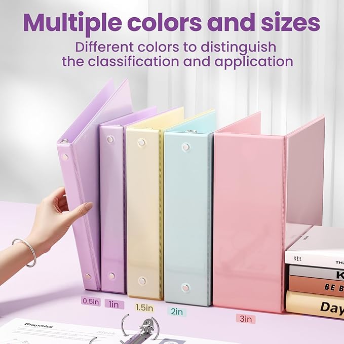 SUNEE 3 Ring Binder 1/2 Inch 1 Pack, Clear View Binder Three Ring PVC-Free (Fit 8.5x11 Inches) for School or Office Supplies, Purple