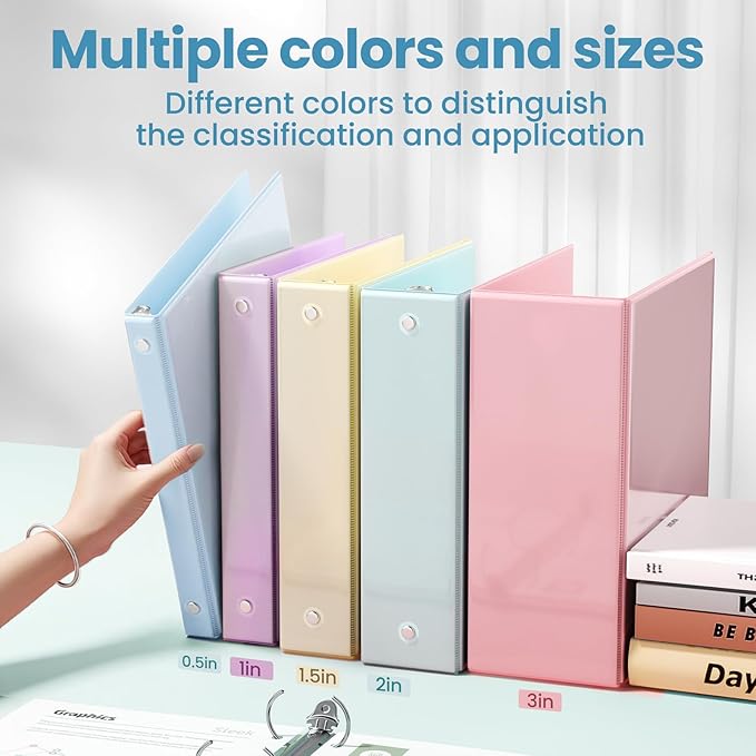 SUNEE 3 Ring Binder 3 Inch 1 Pack, Clear View Binder Three Ring PVC-Free (Fit 8.5x11 Inches) for School or Office Supplies, Pastel Blue