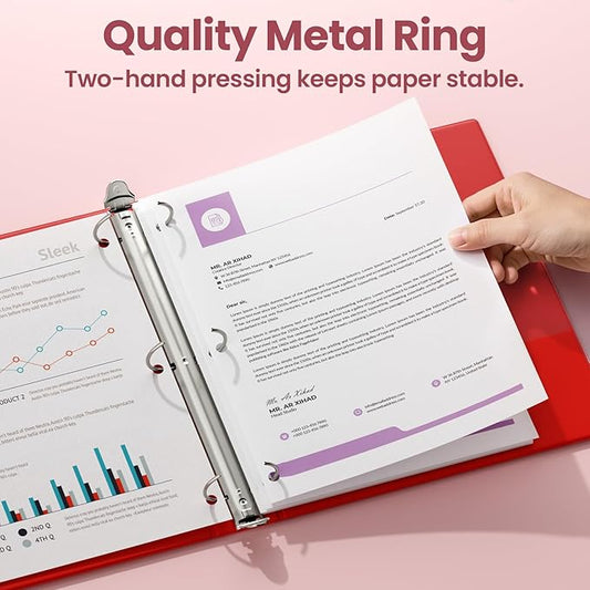 SUNEE 3 Ring Binder 1.5 Inch 1 Pack, Clear View Binder Three Ring PVC-Free (Fit 8.5x11 Inches) for School or Office Supplies, Red