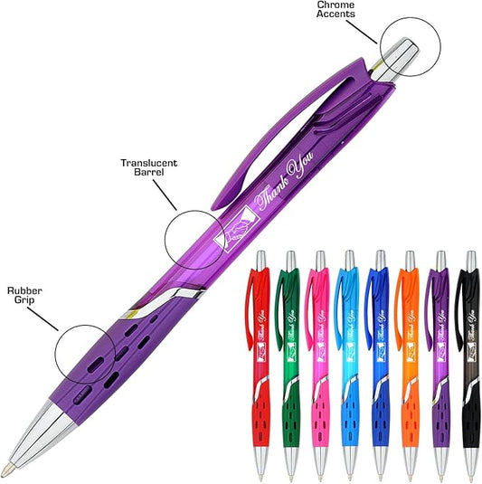 SyPen Personalized Ballpoint Pens With your Custom Logo or Text-300 Pack Bulk-for Businesses, Parties, and Events, Custom Printed, Vivid Colored Translucent Barrel, Click Pens, Black Ink, Black Pens