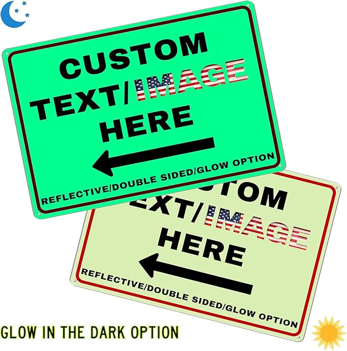 Custom Sign Outdoor Metal Large, Left or Right Arrow, 22''x16'' Glow in the Dark/Reflective Option, Personalized Address Plaque, Customize for Business Logo, Office, Home, Yard
