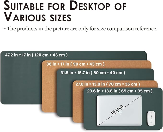 Large Cork Desk Mat - 47.2"x 17" Desk Pad for Office and Home - Ideal for Large Mouse Pad and Desk Mats on Top of Desks(Dark Green)