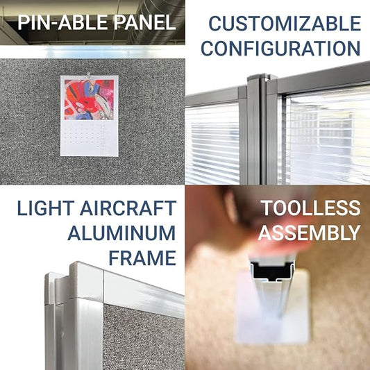 Versare Hush Panel Cubicle Kit | Workstation Partition Walls | Sound Dampening Cubicle Walls | Partitions for Desks