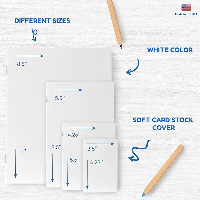 Hygloss Blank Books - Bulk 10 Pack – 5.5" x 8.5" A5 White Paperback Blank Books for Kids to Write Stories, Doodle, Arts & Crafts – Plain Drawing Sketchbook, Unlined Journal, Notebook Without Lines