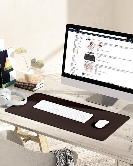 YSAGi Non-Slip Leather Desk Pad, Waterproof Laptop Computer Desk Keyboard Mat, Table Protector Blotter Mat, Large Mouse Pad for Office/Work/Home/Decor(Dark Brown, 31.5" x 15.7")