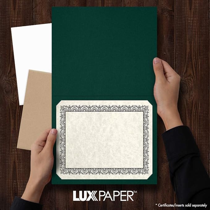 LUXPaper 9.5" x 12" Certificate Holders | Green Linen | 100lb. Cover | 50 Qty