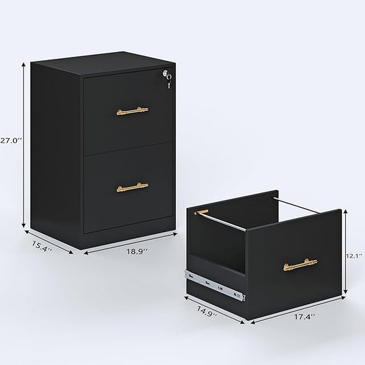 GFGWXW 2 Drawer Vertical File Cabinet with Lock, Suitable for Letter/A4/F4/Legal Size Hanging Files,Small Wood Filing Storage Cabinets Printer Stand for Home Office,Black