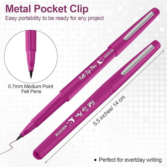 Fuyoooo 36 Pcs Felt Tip Pens 0.7mm Medium Point Colored Felt Tip Pens for Journaling Planner Writing Note-taking Art Office and School Supplies(Pink)