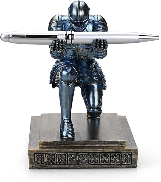 HDMbigmi Knight Pen Holder Pen Stand Desk Organizers and Accessories Resin Pencil Holder as Gift with a Fancy Pen for Office and Home Desk Organizer (Blue)
