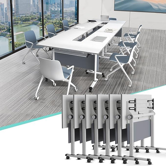 Conference Table,55.1''Folding Conference Room Table for 4-12 People,Mobile Flip Top MeetingTraining Table with Different Coulor and Styles for Offices, Classrooms,Meeting Room (6, 61''B)