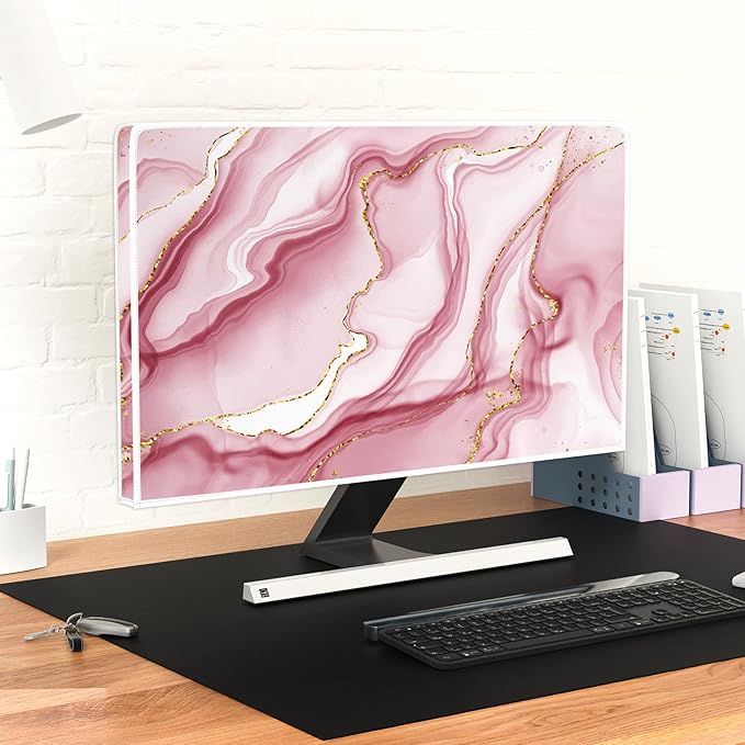 Baocicco Gold Pink Marble Waterproof TV Display Screen Cover 75 Inch TV Accessories Laptop TVs LCD Screen Decoration for Tablet Anti-Static Dustproof Protective for Home Office