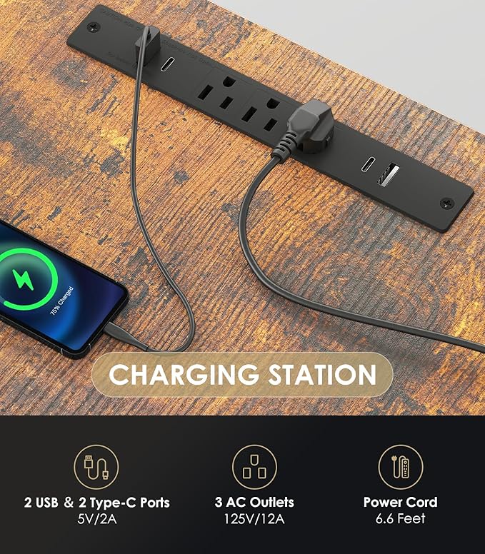 OffiGo 79 Inch Executive Electric Standing Desk, Height Adjustable Desk with Power Outlet & 1.38" Thick 3-Piece Desktop, Sit Stand Computer Desk for Home, Office, Conference Room, Rustic Brown