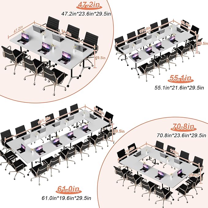 Conference Table Flip Top Mobile Conference Room Tables,Folding Conference Table with Wheels,Large Meeting Training Seminar Table Saving Space for Office Classroom(6A,55.1'')