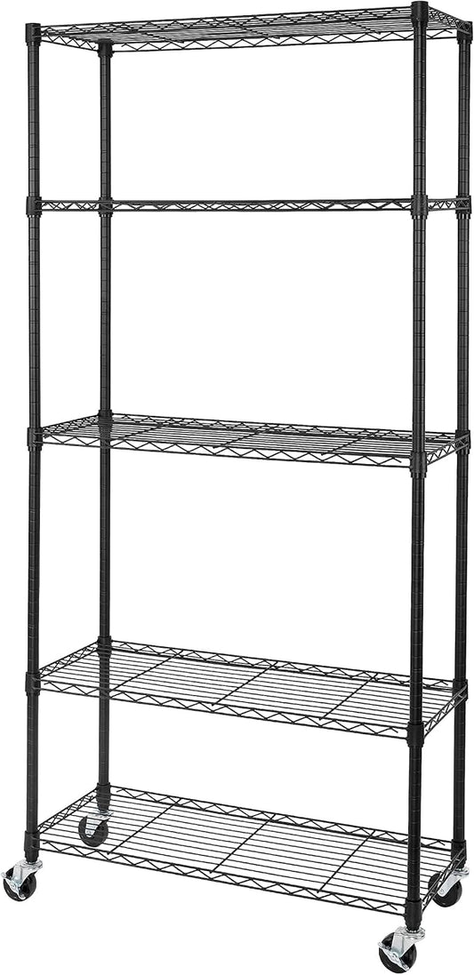 Seville Classics UltraDurable Heavy Duty NSF Solid Steel Wire Rack Storage Unit, Organizer for Garage, Warehouse, Office, Restaurant, Classroom, Kitchen, Black, 5-Tier Shelving, 36" W x 14" D
