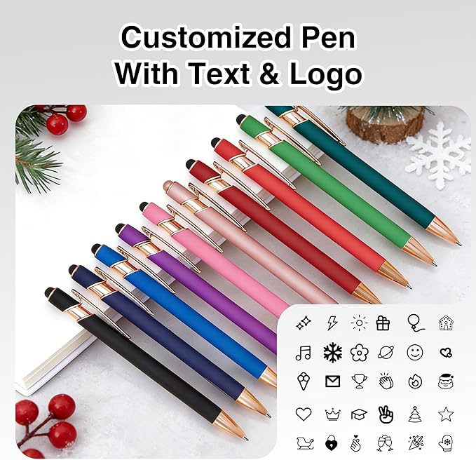 CRME Personalized Pens with Stylus Custom Pens in Bulk Customized Pen Engraved with Name Business Logo Multi Colors Ideal for Birthday School Party Metal Material Office Supplies for Women and Men