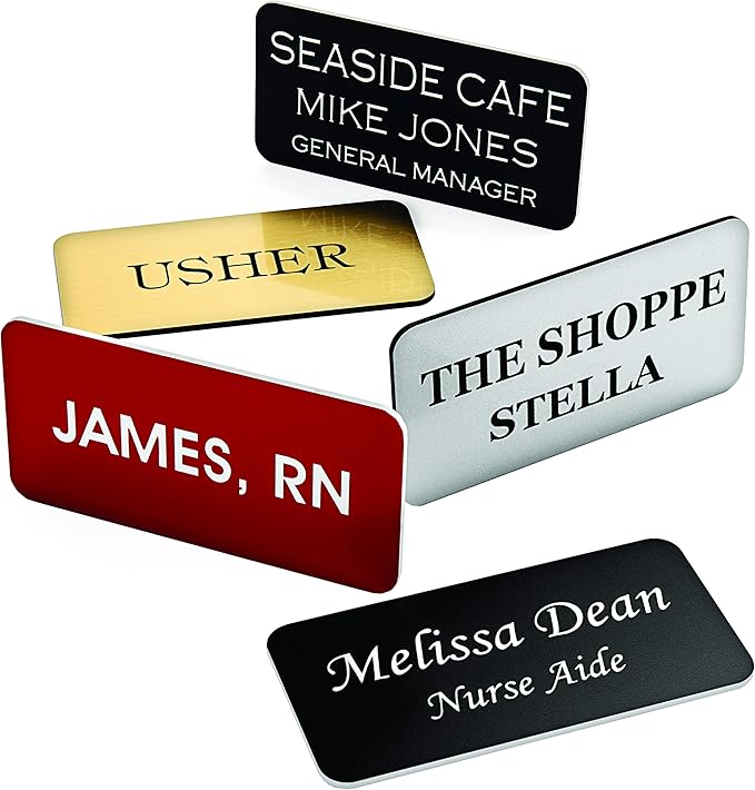 Custom Engraved Name Tag Badges – Personalized Identification with Pin or Magnetic Backing, 1.5 Inch x 3 Inches, Radiant Gold/Black