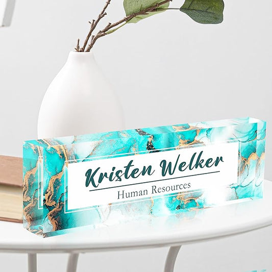 Personalized Name Plate for Desk Custom Acrylic Desk Name Plate Custom Employee Appreciation Gifts Office Gifts for Women, Men, Boss, Coworkers, Teacher, Nurse (Blue 2)