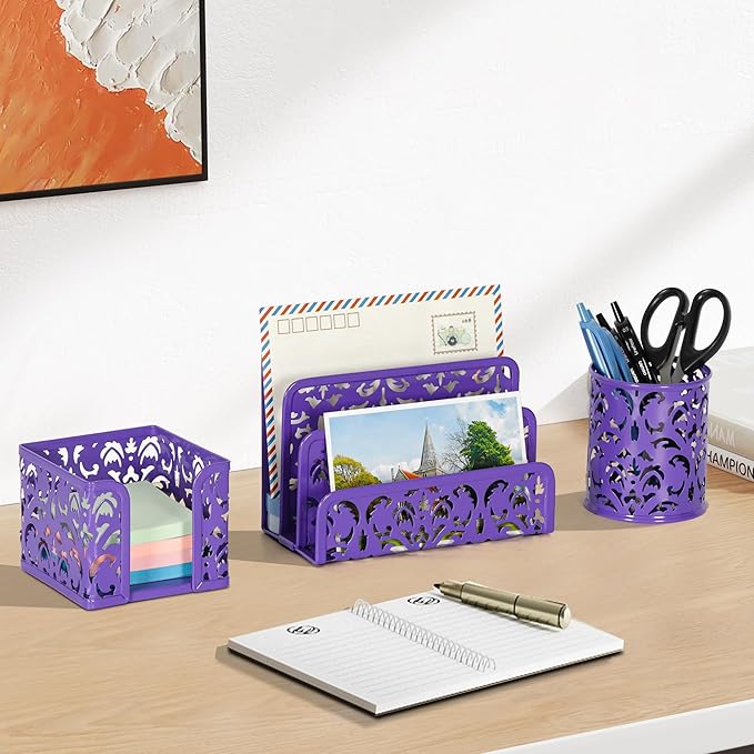 EasyPAG 3-Piece Desk Organizer Set — Purple