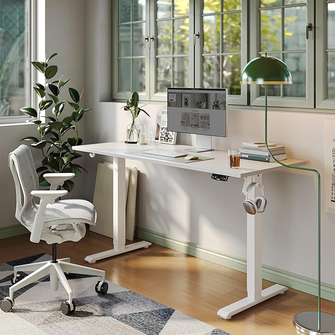 Agilestic Electric Standing Desk 40 x 24 Inches, Height Adjustable Desk, Sit Stand up for Work Office Home, Ergonomic Rising Computer Table with Memory Preset, White