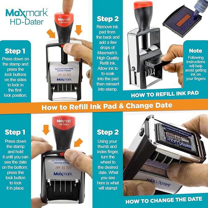 MaxMark Heavy Duty Self Inking Date Stamp with Phrase Overdue - Red Ink