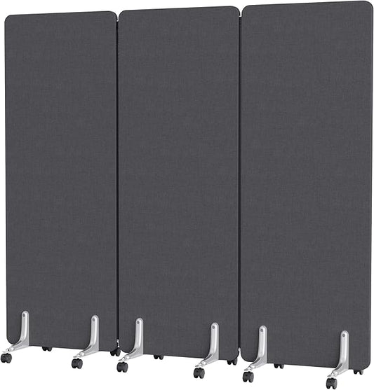 MORDEER 70.8" W x 63" H Freestanding Partition Room Dividers, Acoustic Panels with Wheels, 3 Soundproof Privacy Panels for Office, Reception Room, School, Hospital, Dark Grey